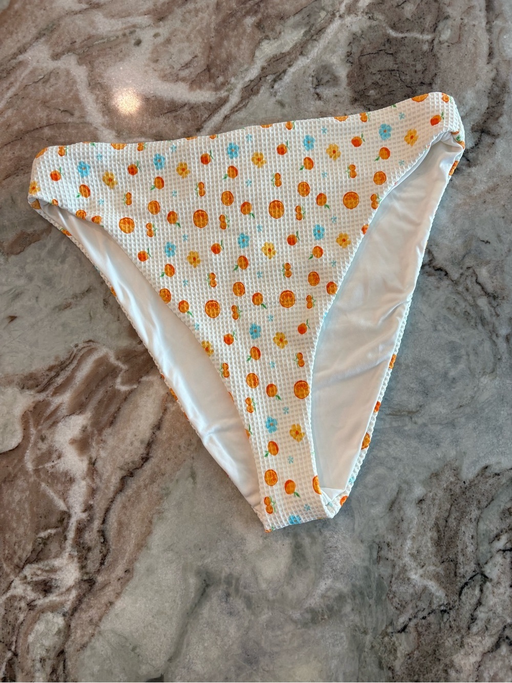 Dippin Daisy Orange Waffle Knit Swimsuit Bikini Bottoms Cheeky High Rise Large